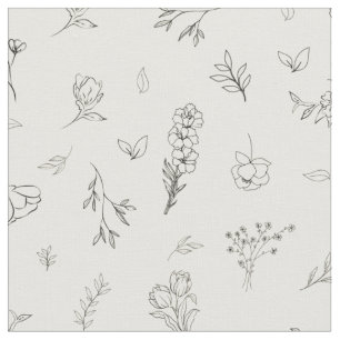 Sketched Wildflowers on Beige Fabric