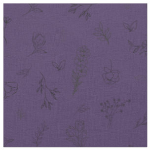 Sketched Wildflowers on Dark Purple Fabric