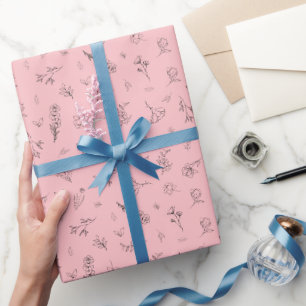 Sketched Wildflowers on Light Pink Wrapping Paper