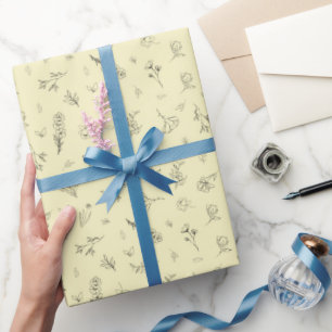 Sketched Wildflowers on Light Yellow Wrapping Paper