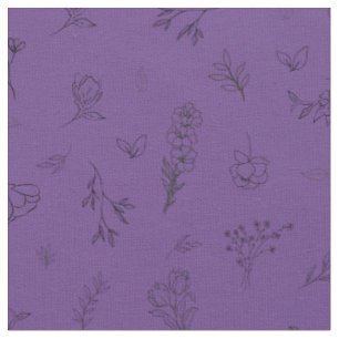 Sketched Wildflowers on Purple Fabric