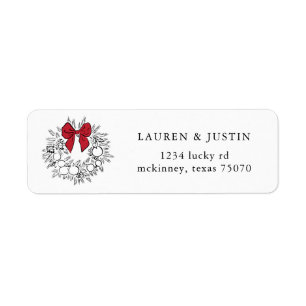 Sketched Wreath Red Bow Return Address