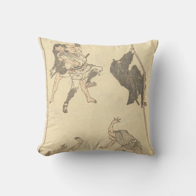 Sketches of Japanese Martial arts, Ninja c. 1800's Throw Pillow (Front)