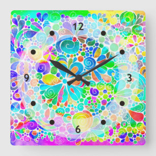 Sketching Fantasy Art - Abstract Flowers 2 Square Wall Clock