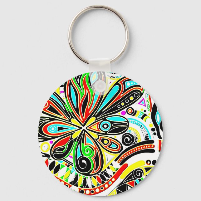 Sketching Fantasy Art - Abstract Flowers 3 Button Keychain (Front)