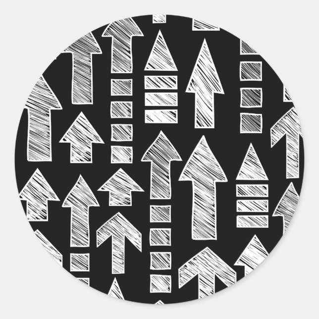 Sketchy arrows black and white classic round sticker (Front)