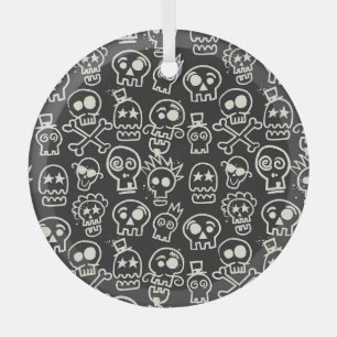 Sketchy Black Skull Seamless Wallpaper Glass Ornament
