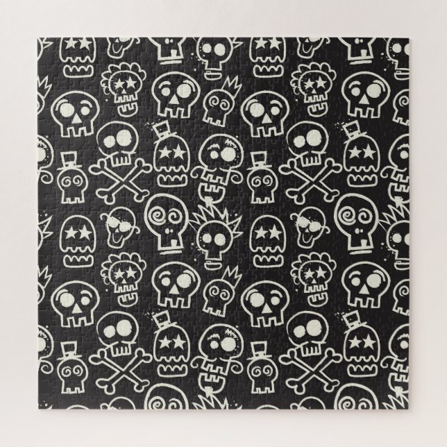 Sketchy Black Skull Seamless Wallpaper Jigsaw Puzzle (Vertical)