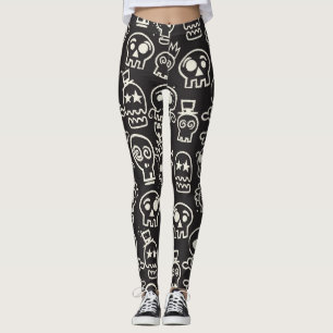 Sketchy Black Skull Seamless Wallpaper Leggings