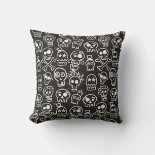 Sketchy Black Skull Seamless Wallpaper Throw Pillow