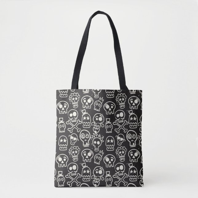 Sketchy Black Skull Seamless Wallpaper Tote Bag (Front)