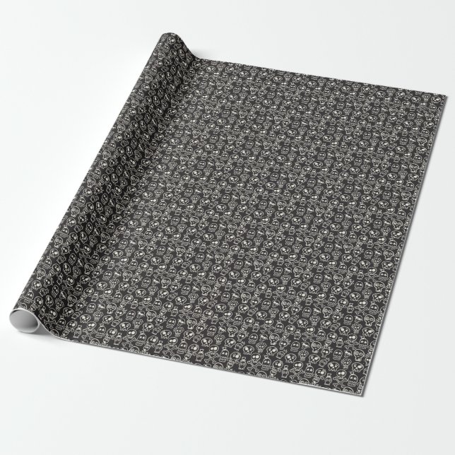 Sketchy Black Skull Seamless Wallpaper Wrapping Paper (Unrolled)