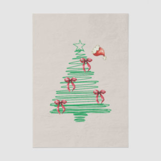 sketchy christmas tree with red bow and santa hat tissue paper