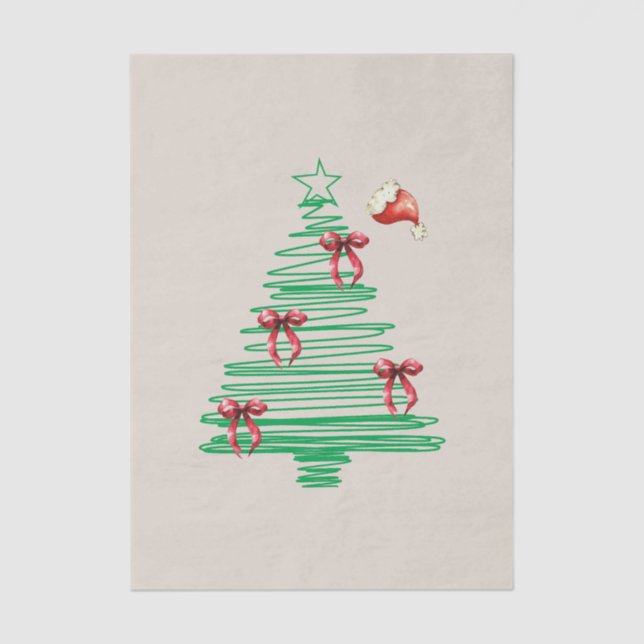 sketchy christmas tree with red bow and santa hat tissue paper (Front)