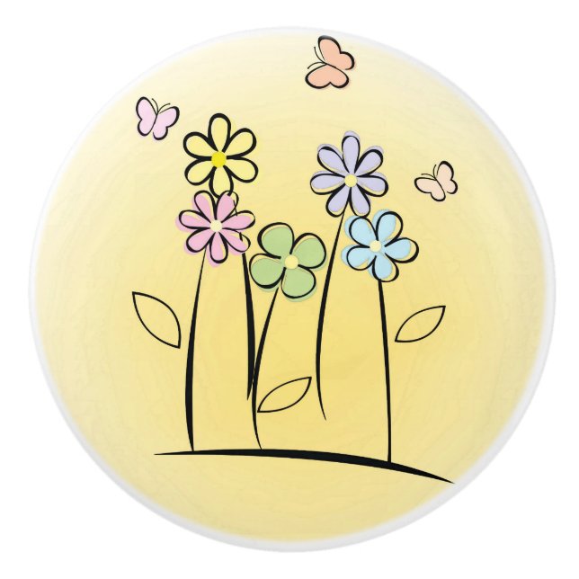 Sketchy Flowers Ceramic Pull or Knob (Front)