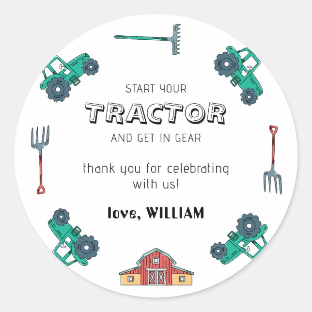 Sketchy Green Tractor Farm Boy Birthday Sticker (Front)