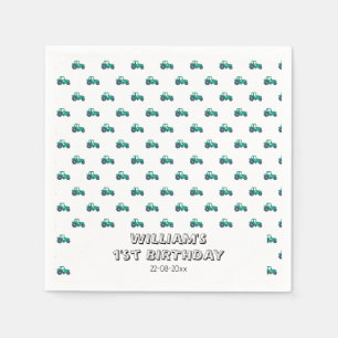 Sketchy Green Tractor Farm Windmill Boy Birthday Napkin