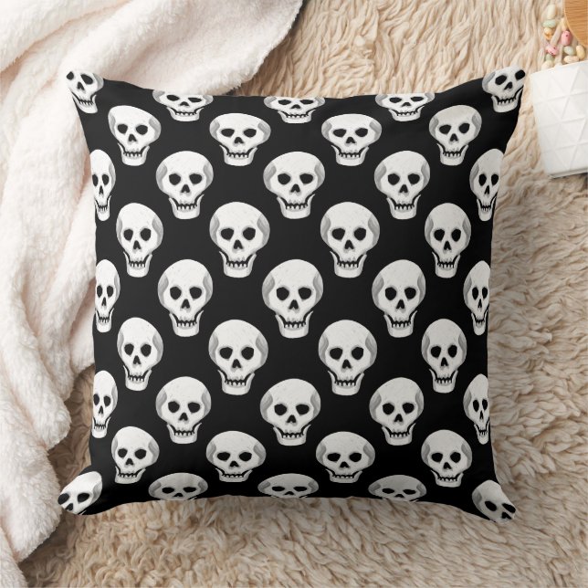 Sketchy Halloween Skull Pattern Throw Pillow (Blanket)