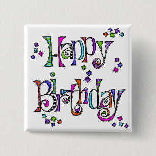Sketchy Happy Birthday 2 Inch Square Button
