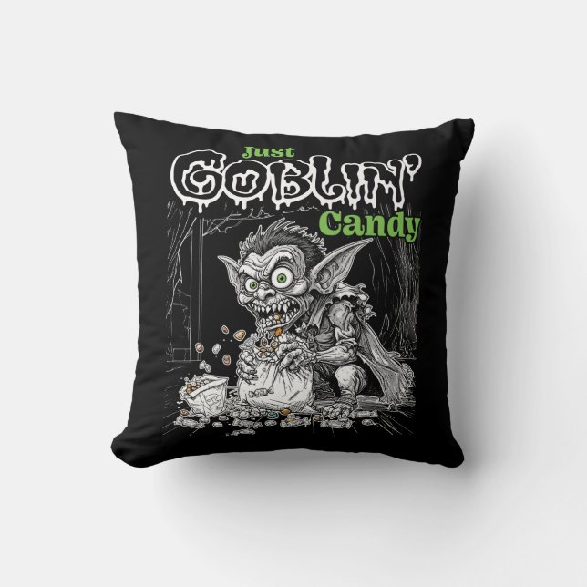 Sketchy Just Goblin’ Candy for Darker Items Throw Pillow (Front)