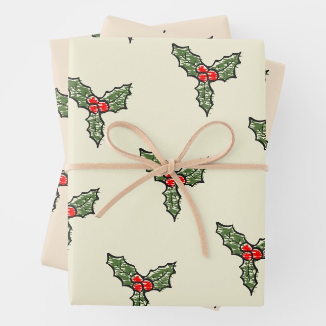 Sketchy Mistletoe Christmas Wrapping Paper Sheet (In situ)