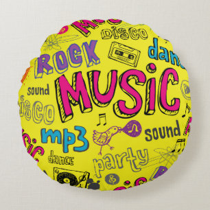 Sketchy Music Doodles Seamless Background Round Pillow