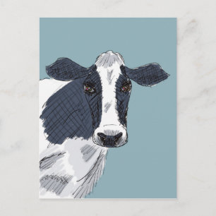 Sketchy Painted Cow in Blue Tones Postcard