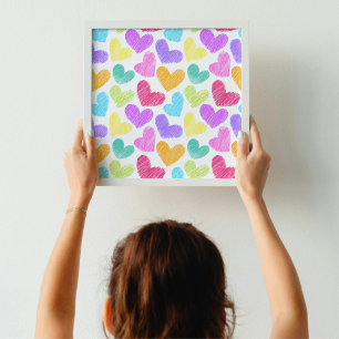 Sketchy pastel love hearts pattern poster