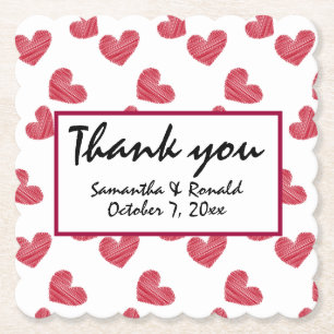 Sketchy Red Heart Wedding Paper Coaster