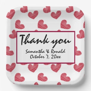 Sketchy Red Heart Wedding Paper Plate