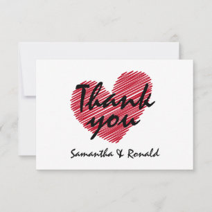 Sketchy Red Heart Wedding Thank You Card