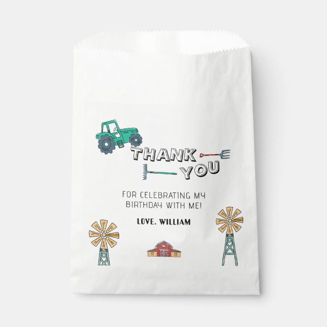 Sketchy Rustic Tractor Farm Windmill Boy Birthday Favour Bag (Front)