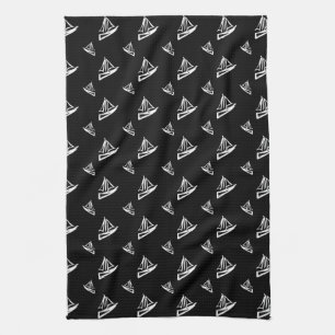 Sketchy Sailboat Pattern Kitchen Towel