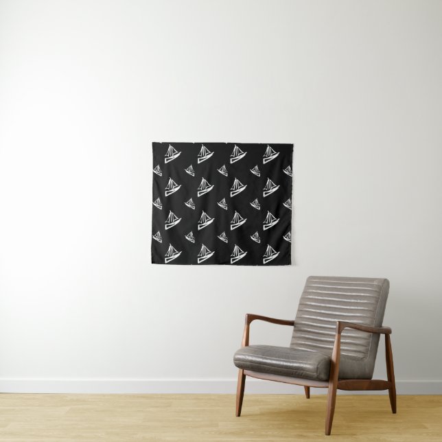 Sketchy Sailboat Pattern Tapestry (In Situ (Horizontal))