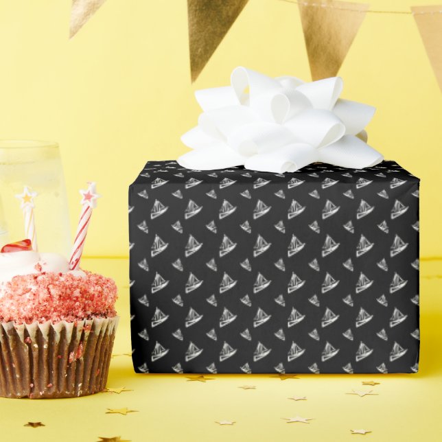 Sketchy Sailboat Pattern Wrapping Paper (Birthday Party)