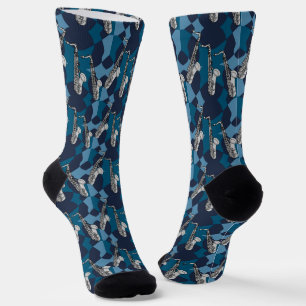 Sketchy Saxophone Grey Pattern Socks