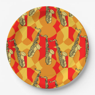 Sketchy Saxophone Greys Paper Plate