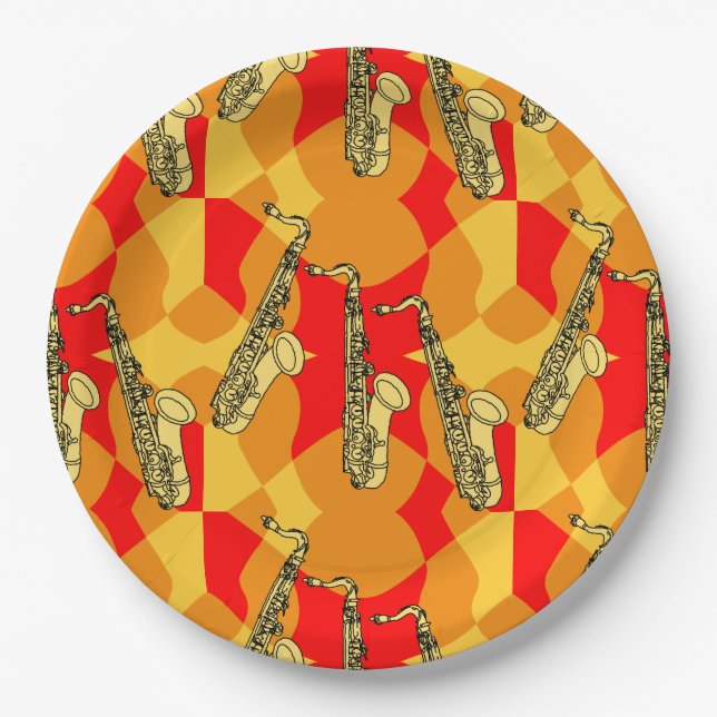 Sketchy Saxophone Greys Paper Plate (Front)