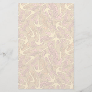 Sketchy Seahorse And Anchor Pattern Stationery