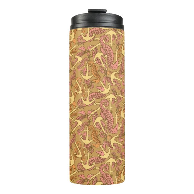 Sketchy Seahorse And Anchor Pattern Thermal Tumbler (Front)