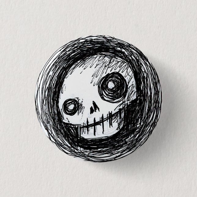 Sketchy Skull 1 Inch Round Button (Front)
