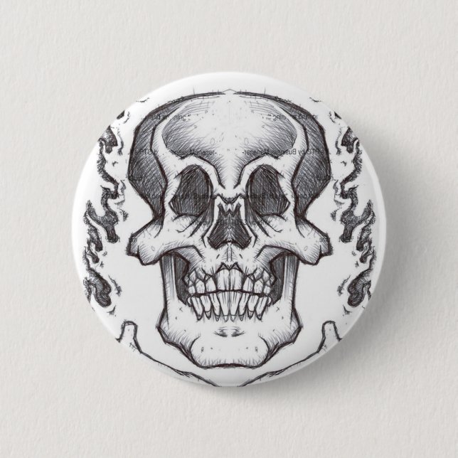 Sketchy Skull 2 Inch Round Button (Front)