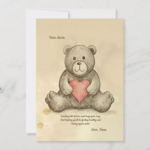 Sketchy Teddy Bear Get Well Soon Card