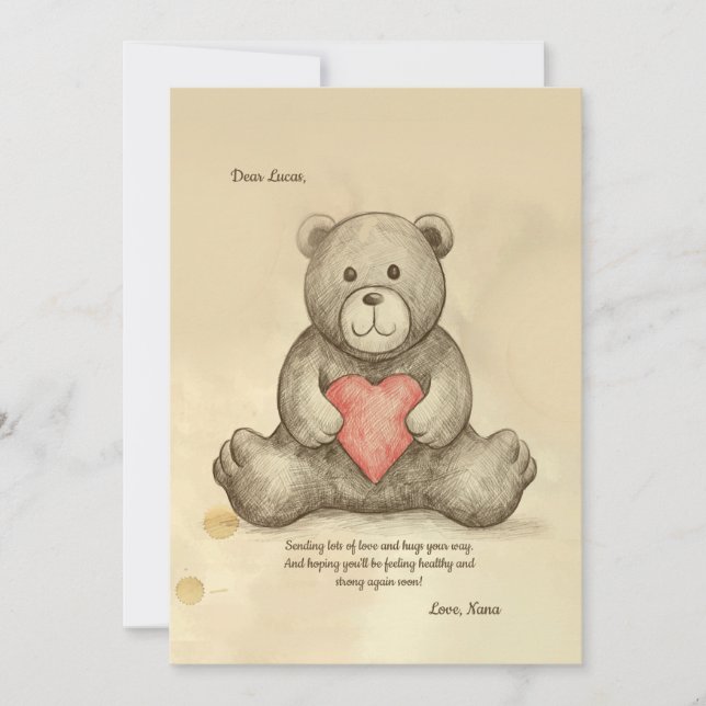 Sketchy Teddy Bear Get Well Soon Card (Front)