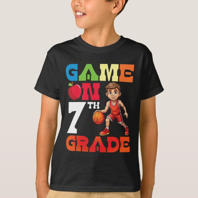 Sketll Player Student Playing School Game On 7th G T-Shirt (Front)