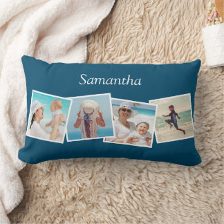 Skewed 4 Photo Collage Personalised Custom Colour Lumbar Pillow