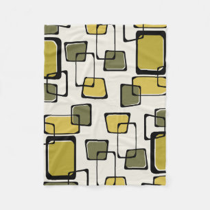 Skewed Squares Midcentury Pattern Chartreuse Fleece Blanket