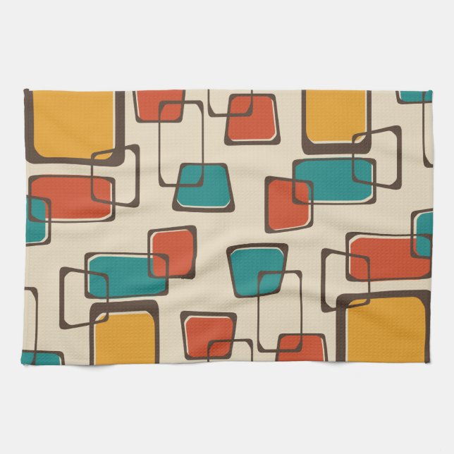 Skewed Squares Midcentury Pattern Kitchen Towel (Horizontal)