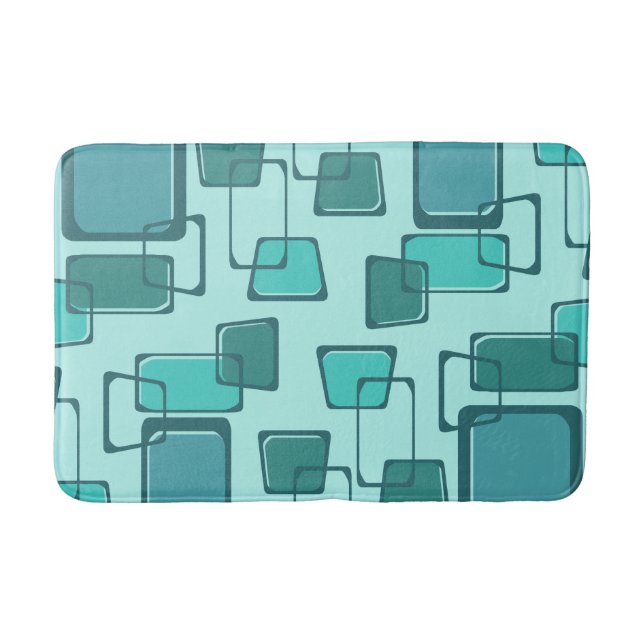 Skewed Squares Midcentury Turquoise Bath Mat (Front)
