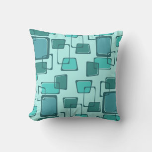 Skewed Squares Midcentury Turquoise Throw Pillow